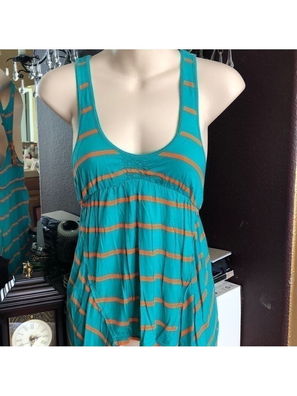 Guc- Free People thin Orange striped racerback .